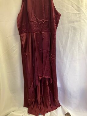 High-Low Satin Dress in Burgundy - Women